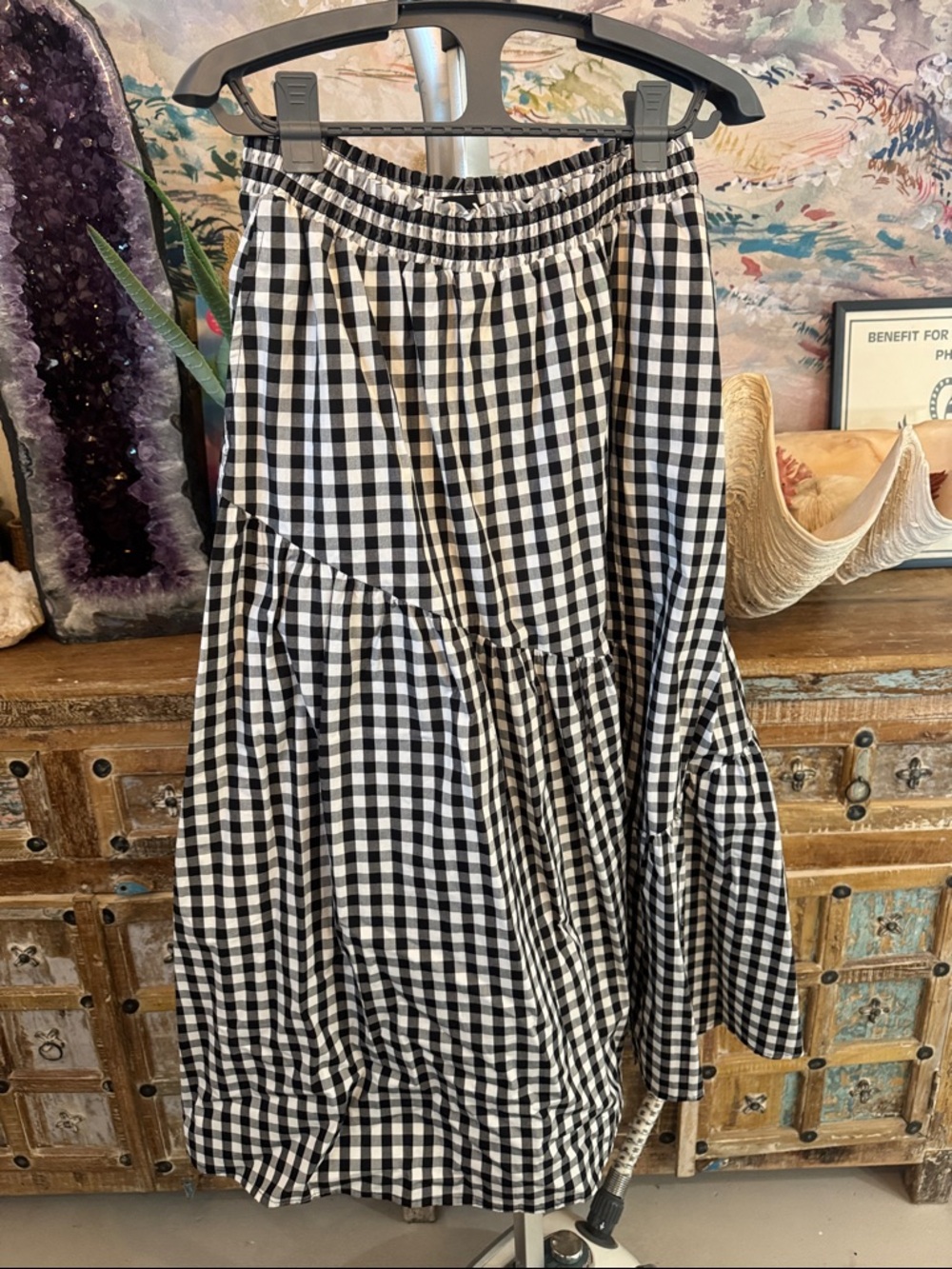 Who What Wear Black & White Gingham Tiered Skirt size M